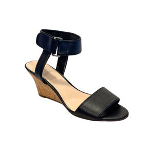 Nine West Riley Sandals Wedge Ankle Strap Faux Leather Black Women's Size 7.5M
